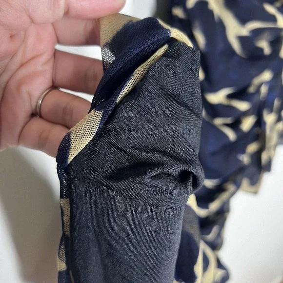 Jean Paul Gaultier Fuzzi Sz M Ruched Mesh Dress One Shoulder Blue Printed - Picture 6 of 9